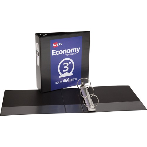 View Binder, 3" Round Rings, Economy, 8-1/2" x 11", Black