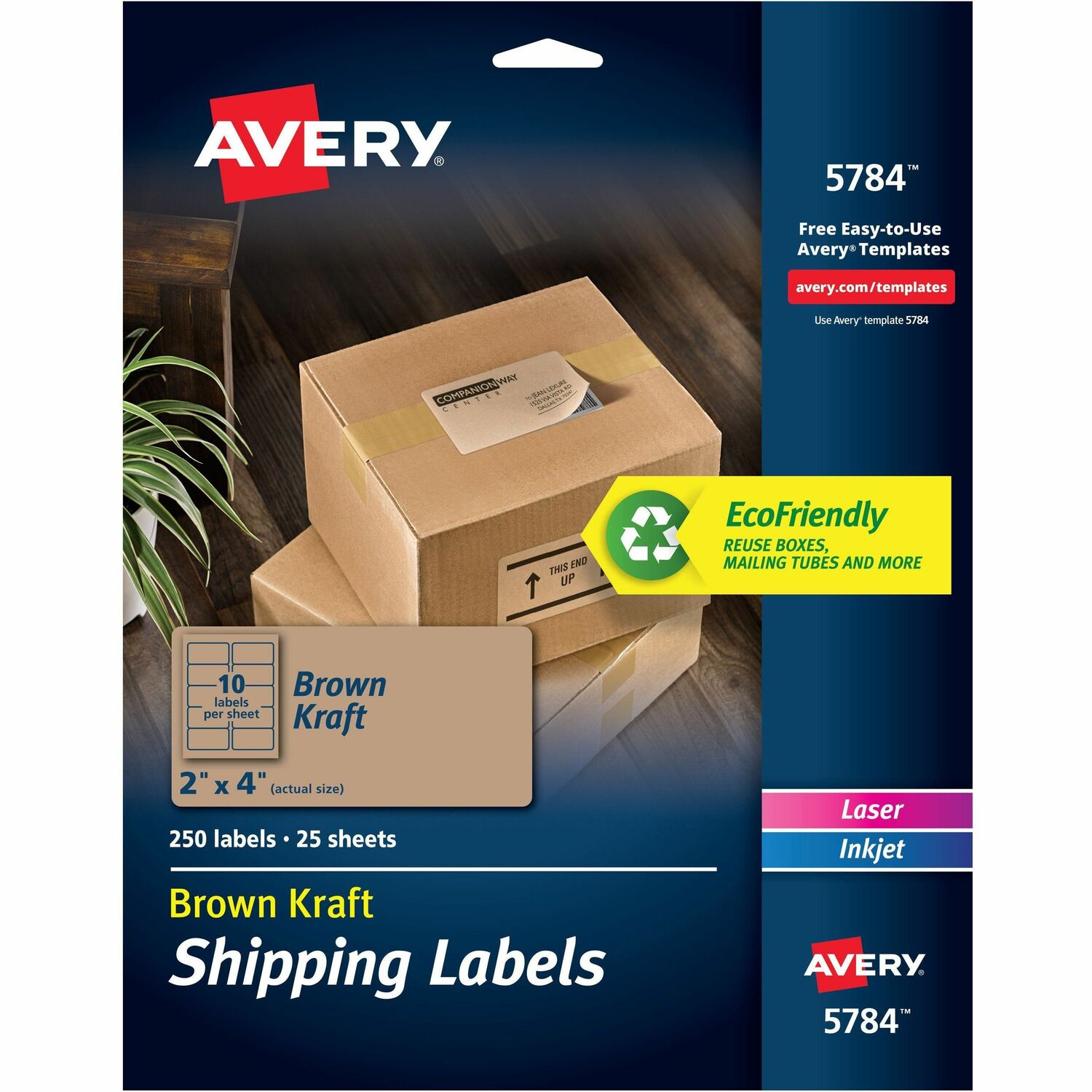 Shipping Labels, Permanent, 2" x 4", Kraft Brown 1250/CT