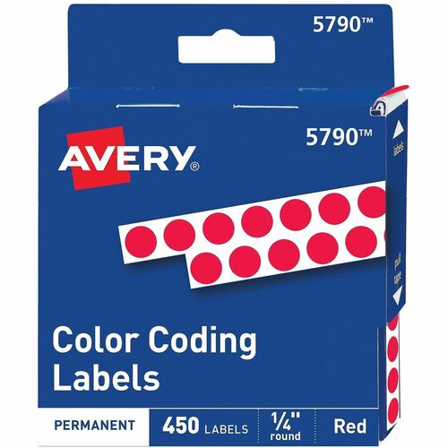 Permanent Round Labels, 1/4" Diameter, Red 450/PK