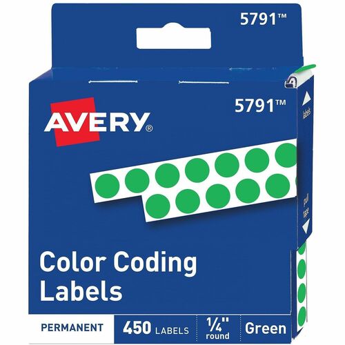 Permanent Round Labels, 1/4" Diameter, Green 450/PK
