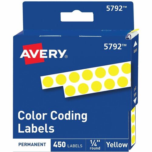 Permanent Round Labels, 1/4" Diameter, Yellow 450/PK