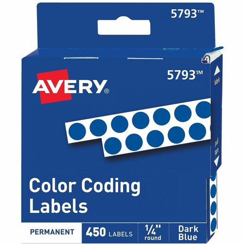 Permanent Round Labels, 1/4" Diameter, Dark Blue 450/PK