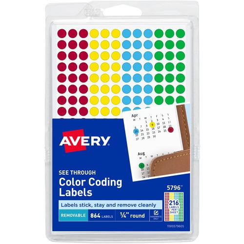 Color-Coding Labels, 1/4" Round, AST Translucent 864/PK