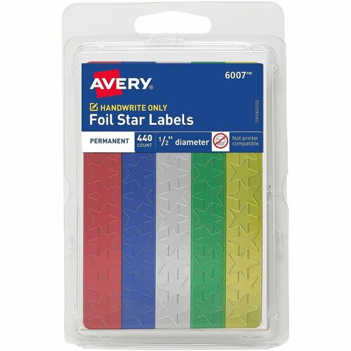 Foil Star Stickers, 1/2", Red/Green/Gold/Silver/Beige 440/PK