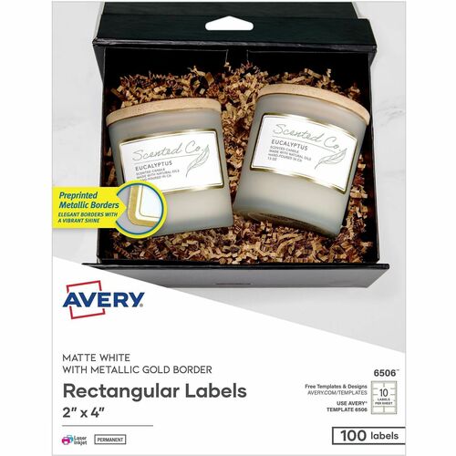 Labels, Metallic Gold Border, Inkjet & Laser Print, 2" x 4", WE 100/PK