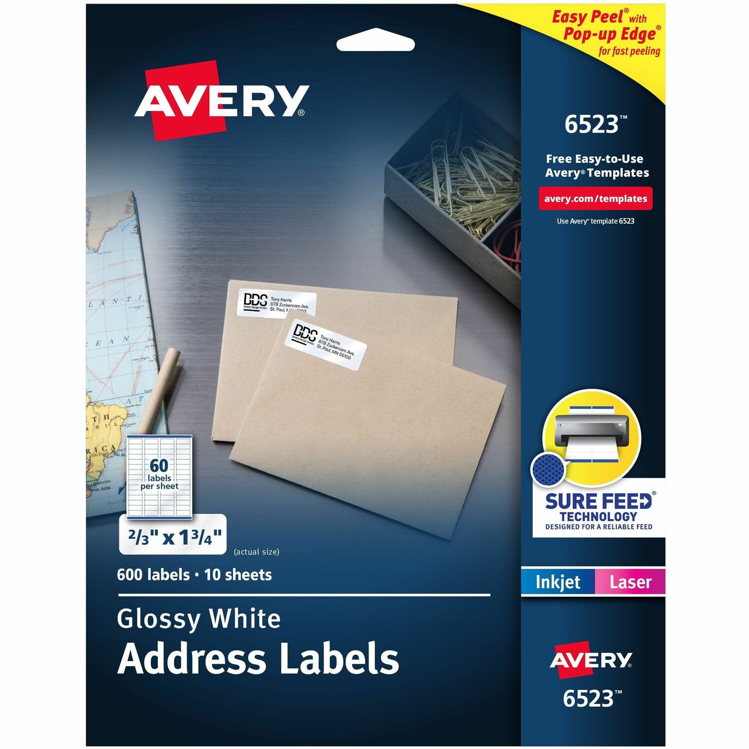 Address Labels, Easy Peel, Permanent, 2/3"x1-3/4", Glossy White, 600/PK 5/CT