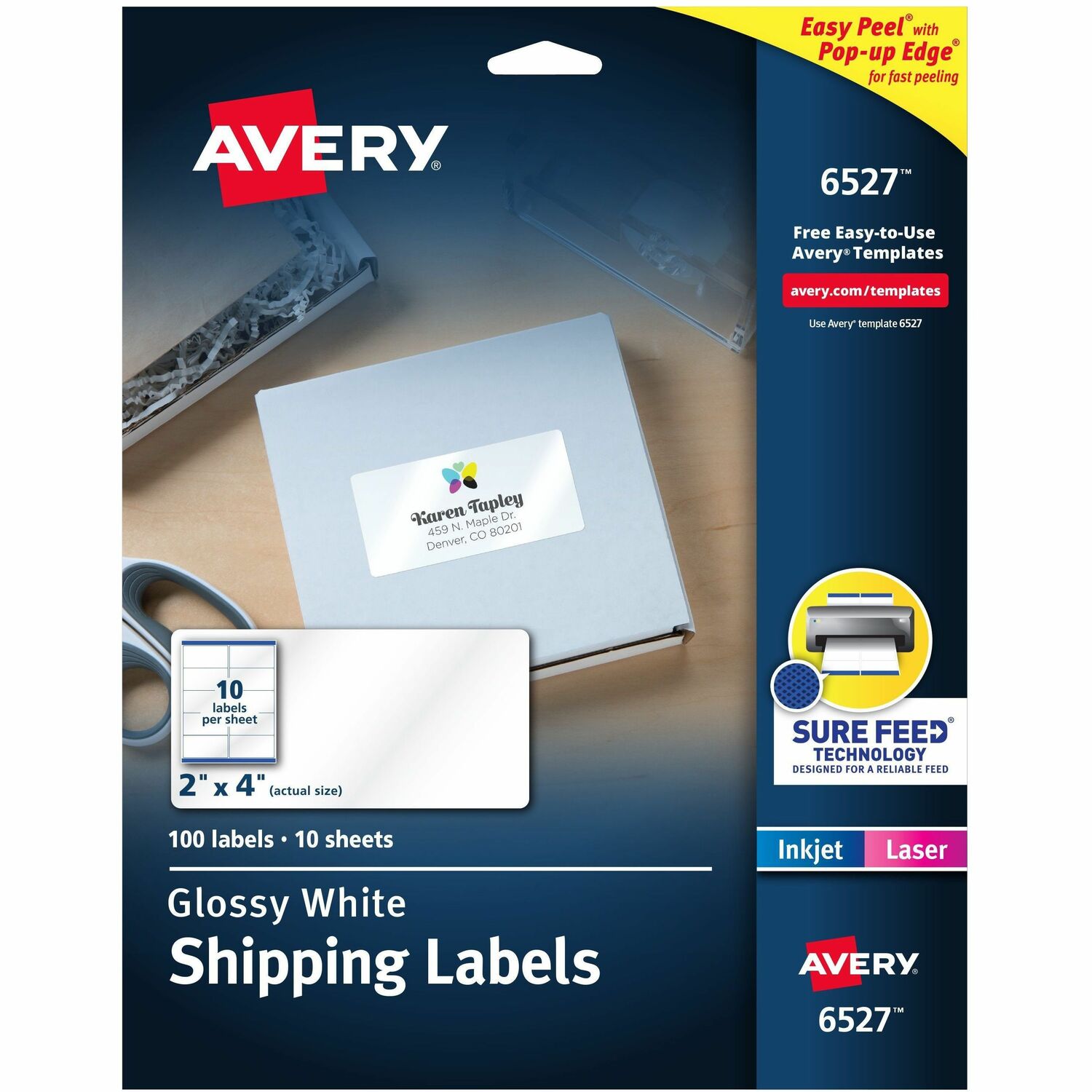 Shipping Labels, Easy Peel, Perm, 2" x 4", Glossy White, 100/PK 5/CT