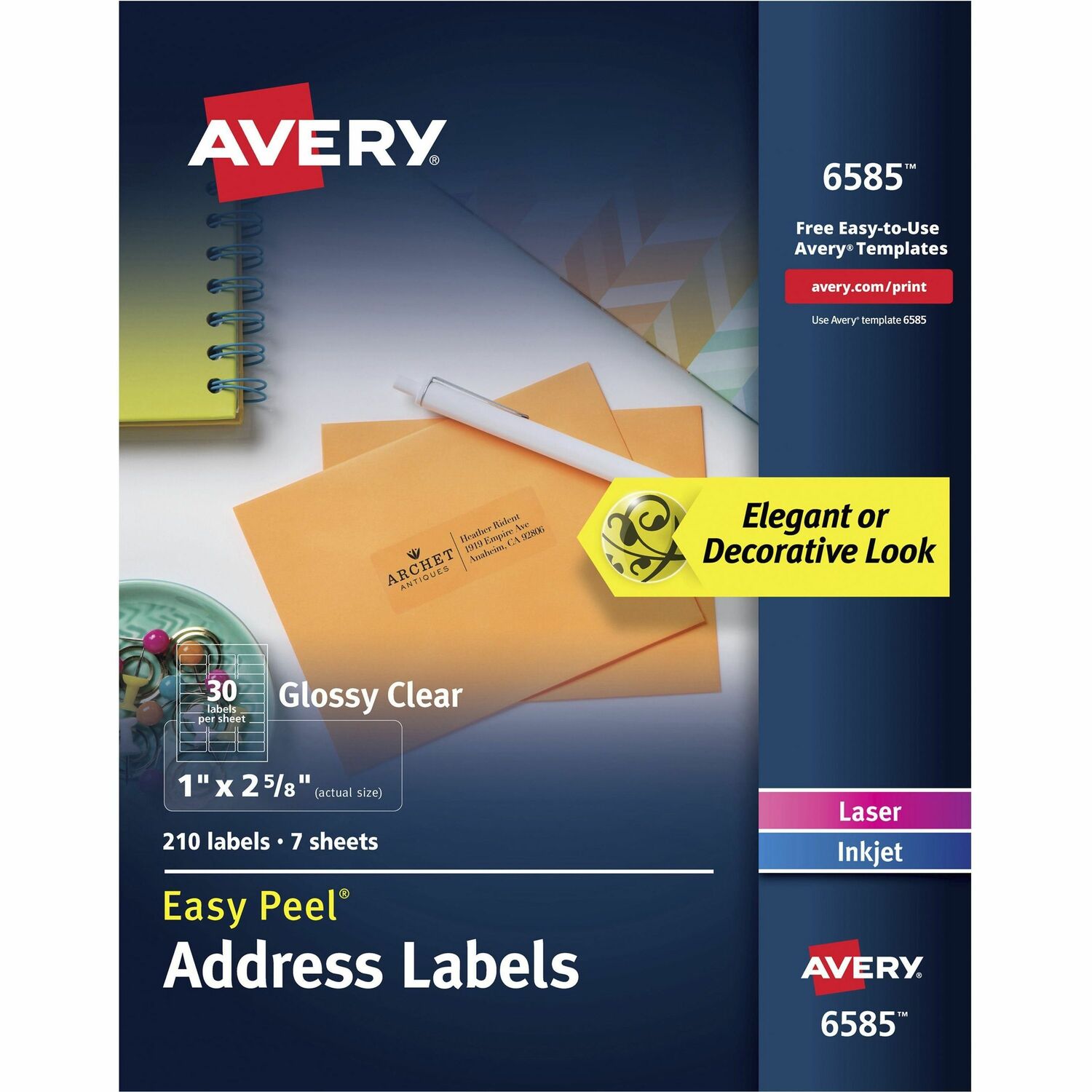 Address Labels, Easy Peel, Permanent, 1" x 2-5/8", Glossy White, 210/PK 5/CT