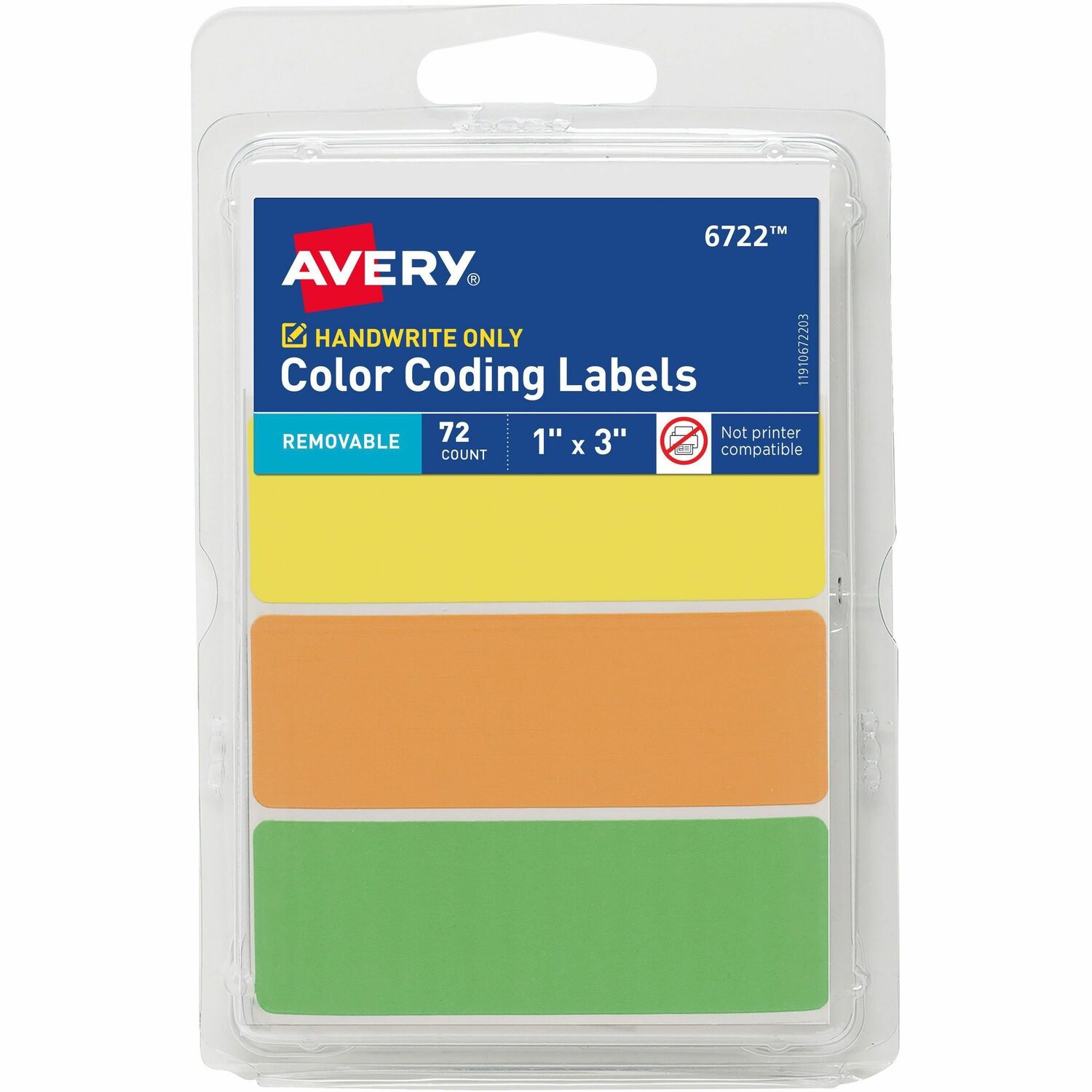 Color-Coding Labels, Removable, 1" x 3", Neon AST, 72/Pk 36/CT