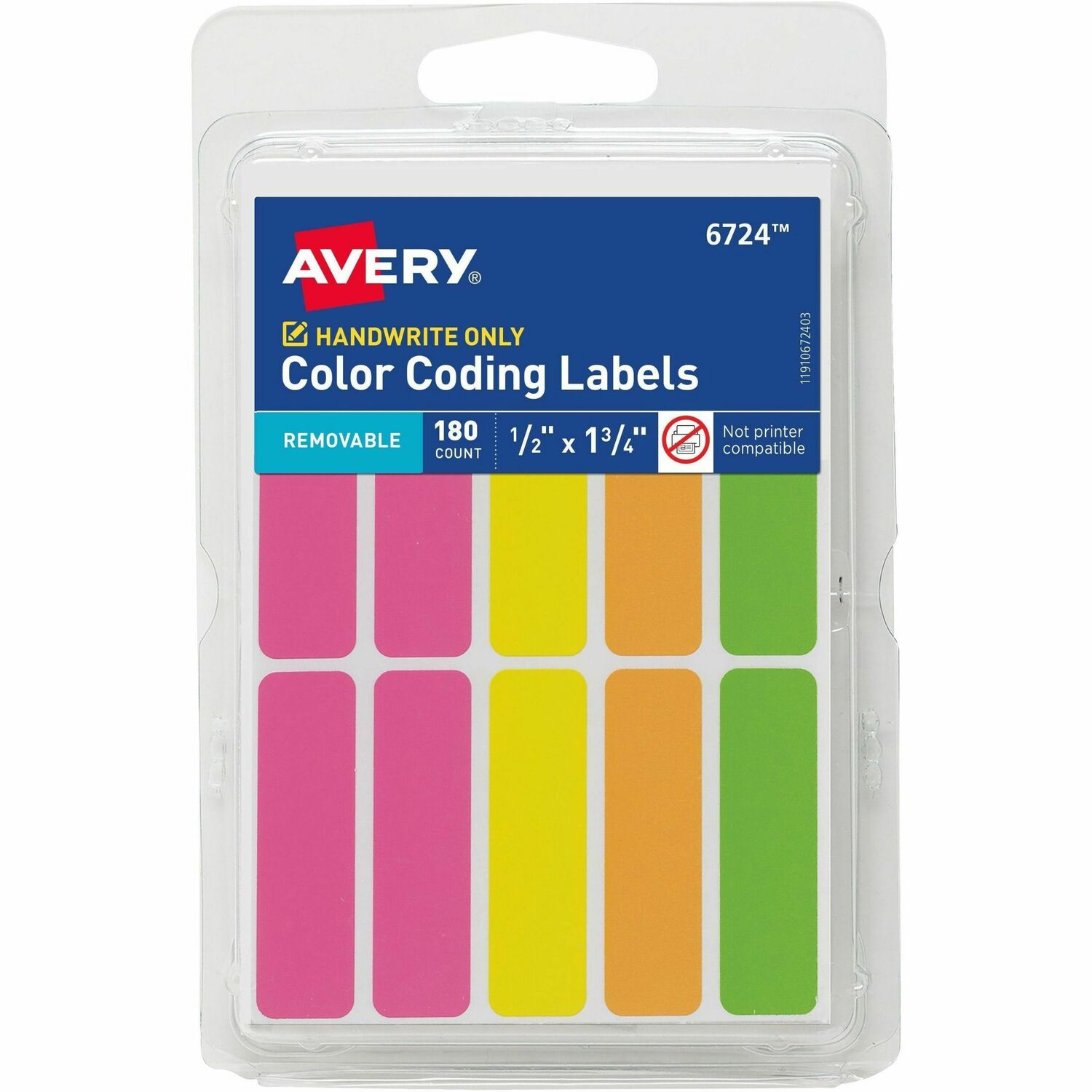 Color-Coding Labels, Removable, 1/2"x3/4", Neon AST, 180/PK 36/CT