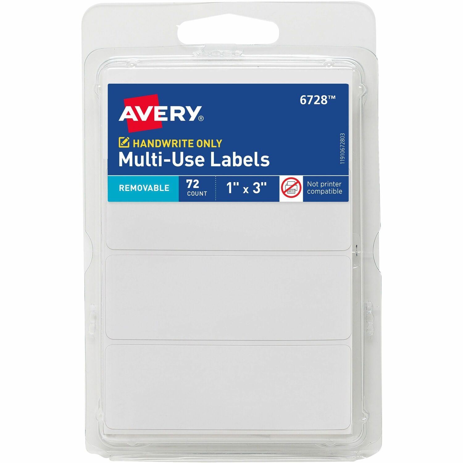 Multipurpose Labels, Removable, 1" x 3", White, 72/PK 36/CT