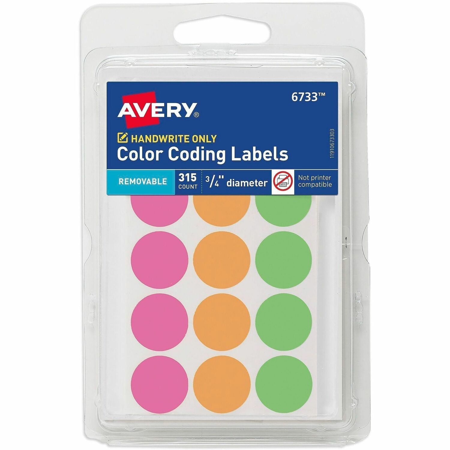 Labels, Color-Coding, Removable, 3/4" Dia, Ast, 315/Pk 36/CT