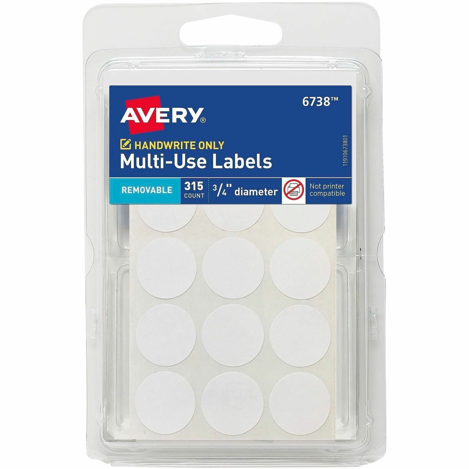 ID Labels, Removable, 3/4" Dia, Matte White, 315/Pk 36/CT