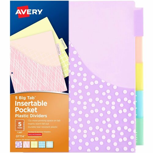 Big Tab Insertable Pocket Plastic Dividers, 1 St, Multi