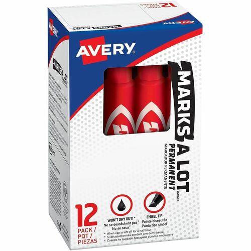 Markers, Permanent Ink, 3/16" Chisel Point, Red Ink 12/DZ