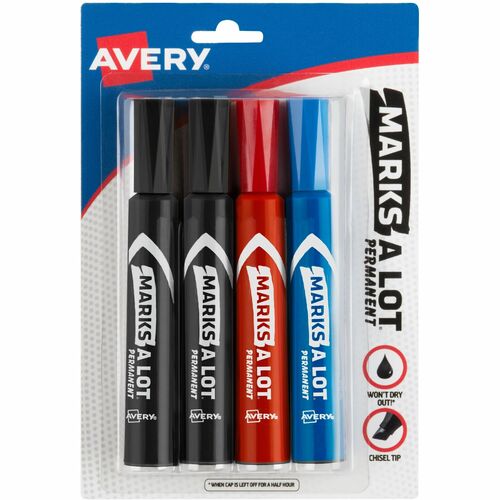 Markers, Permanent Ink, Chisel Point, Ast 4/PK