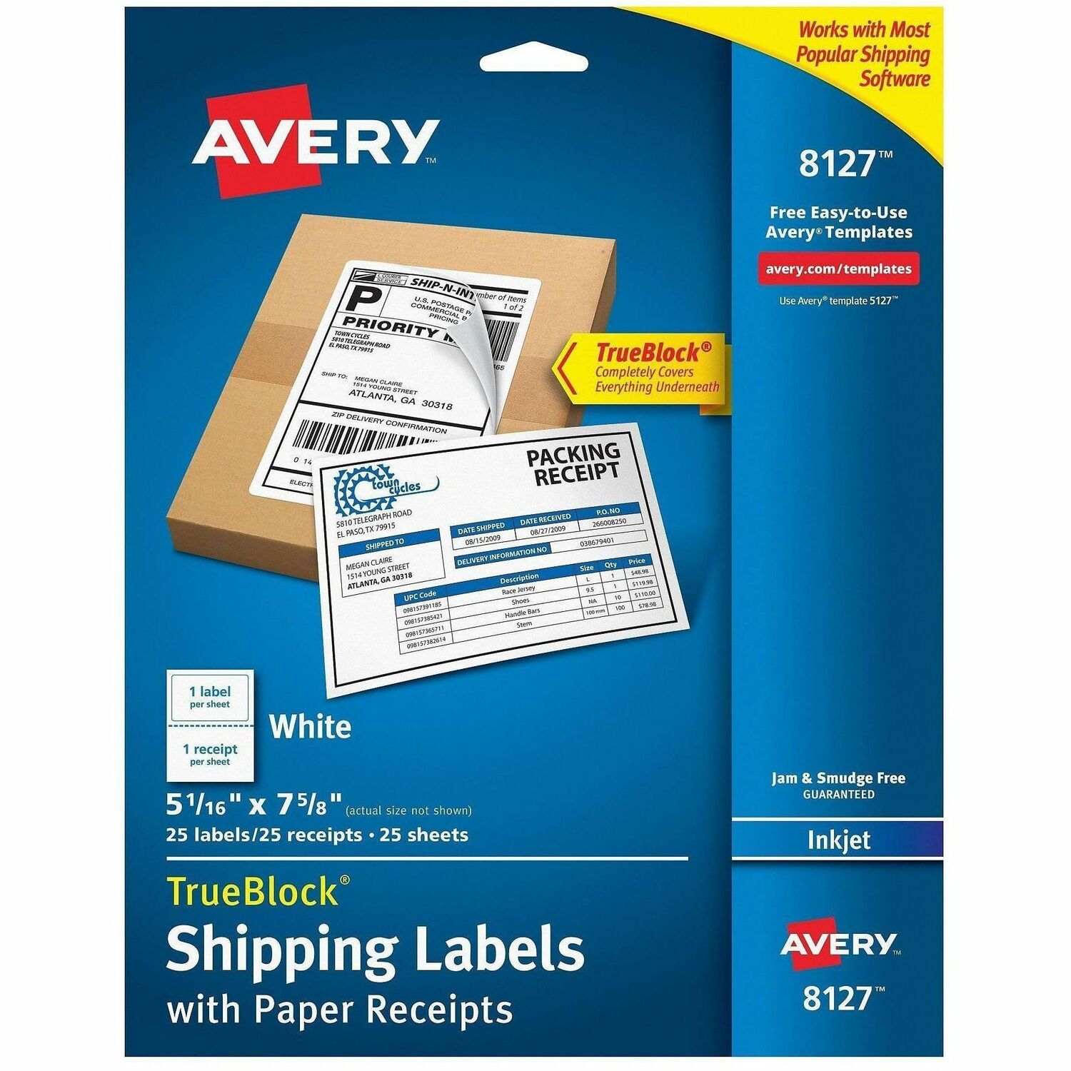 Shipping Labels, Inkjet, With Receipt, 5-1/16"x7-5/8", WE 125/CT