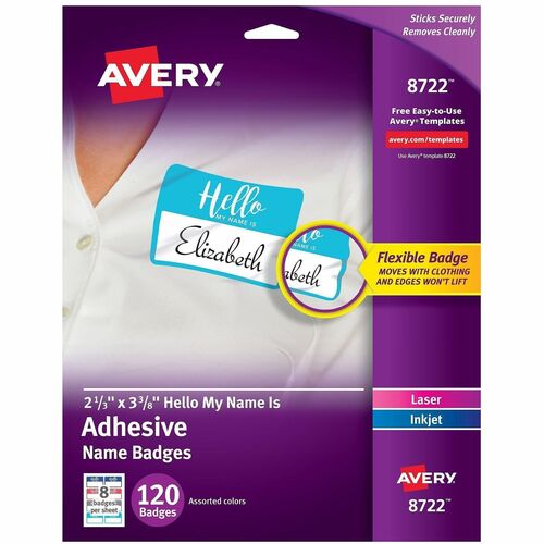 Name Tags, "Hello My Name Is", 2-1/3" x 3-3/8", Ast 120/PK