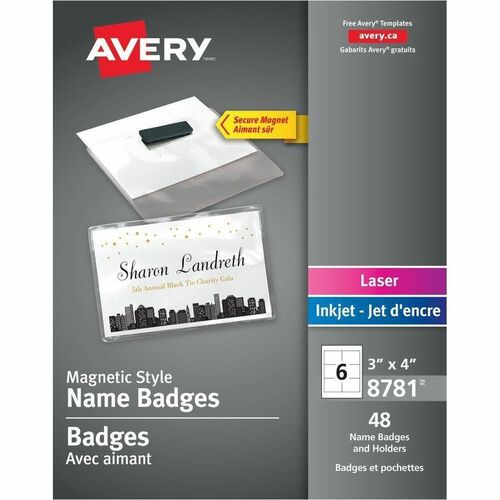 Name Badges, Magnetic, Laser/Inkjet, 3"x4", White, 48/BX Per Carton 5/CT