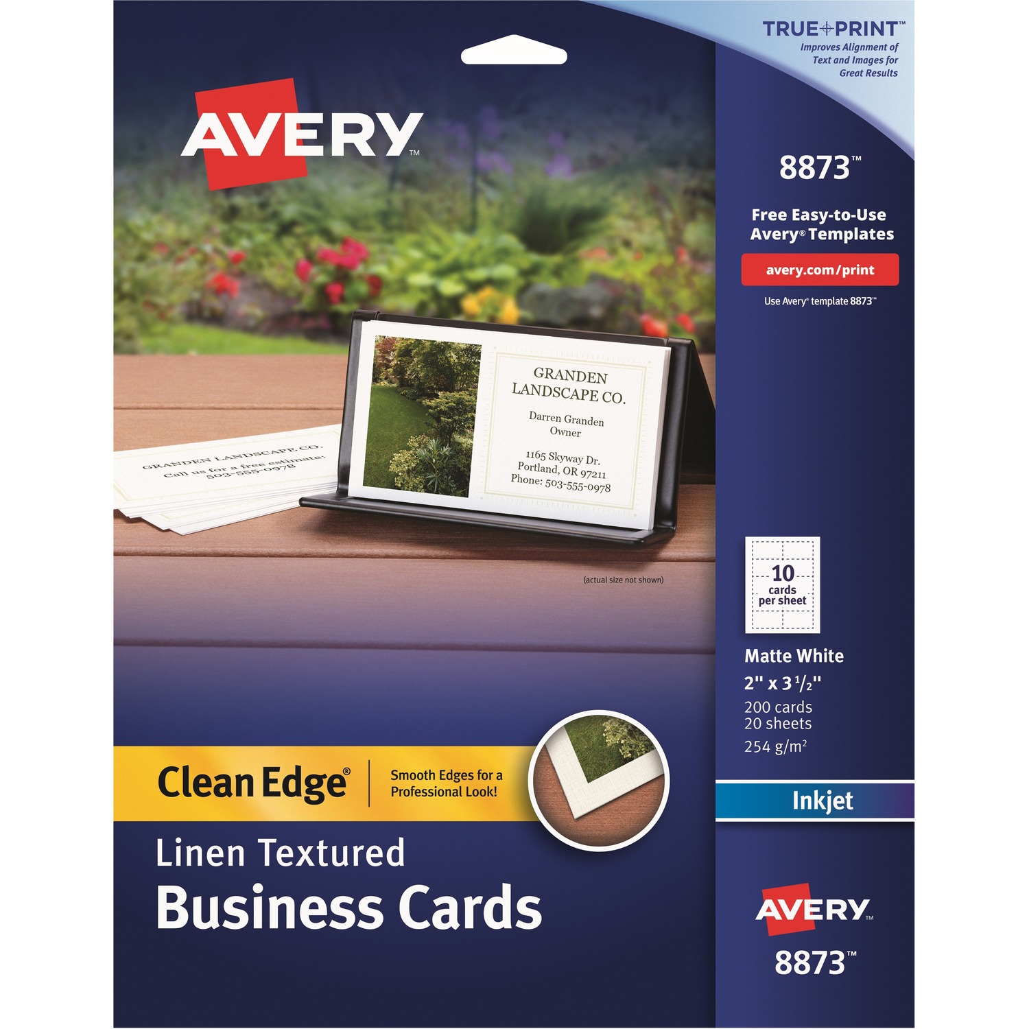 Business Cards, Inkjet, 2-Side, 3-1/2" x 2", Matte White, 200/PK 5/CT