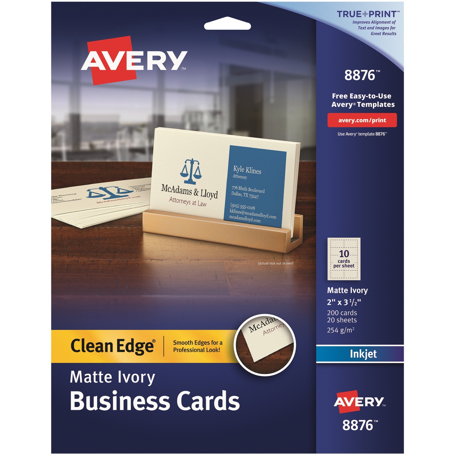 Business Cards, Inkjet, 2-Sided, 3-1/2"x2", Ivory, 200/PK 5/CT