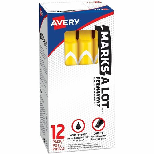 Large Permanent Ink Markers, Chisel Point, Yellow Ink 12/DZ