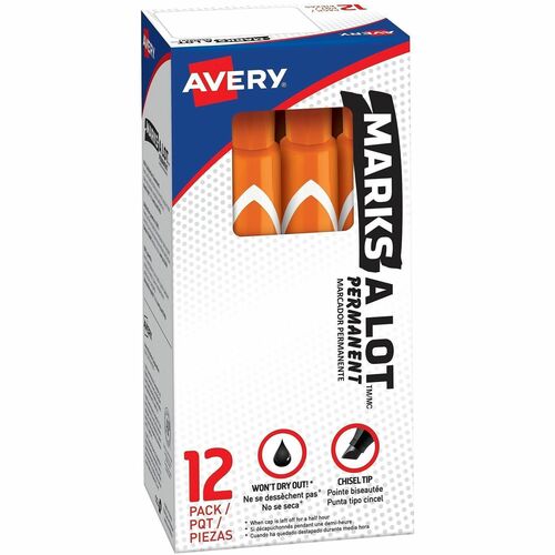 Large Permanent Ink Markers, Chisel Point, Orange Ink 12/DZ