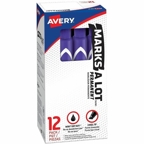 Large Permanent Ink Markers, Chisel Point, Purple Ink 12/DZ