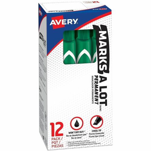 Large Permanent Ink Markers, Chisel Point, Green Ink 12/DZ