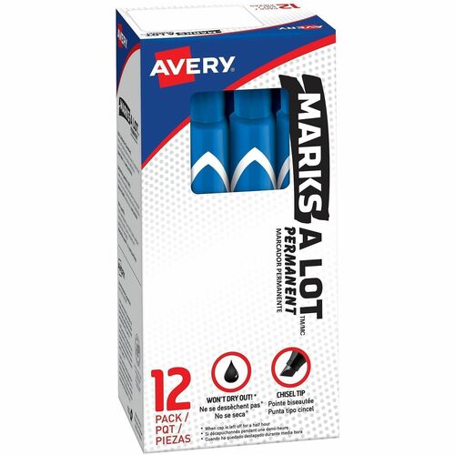 Large Permanent Ink Markers, Chisel Point, Blue Ink 12/DZ