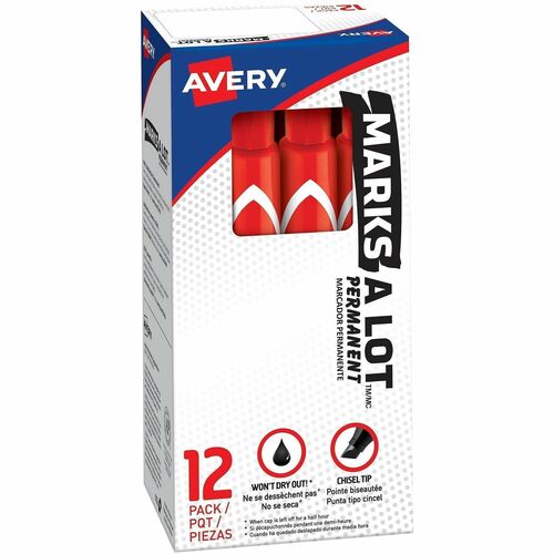 Large Permanent Ink Markers, Chisel Point, Red Ink 12/DZ