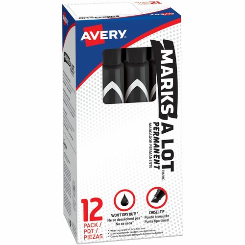 Large Permanent Ink Markers, Chisel Point, Black Ink 12/DZ