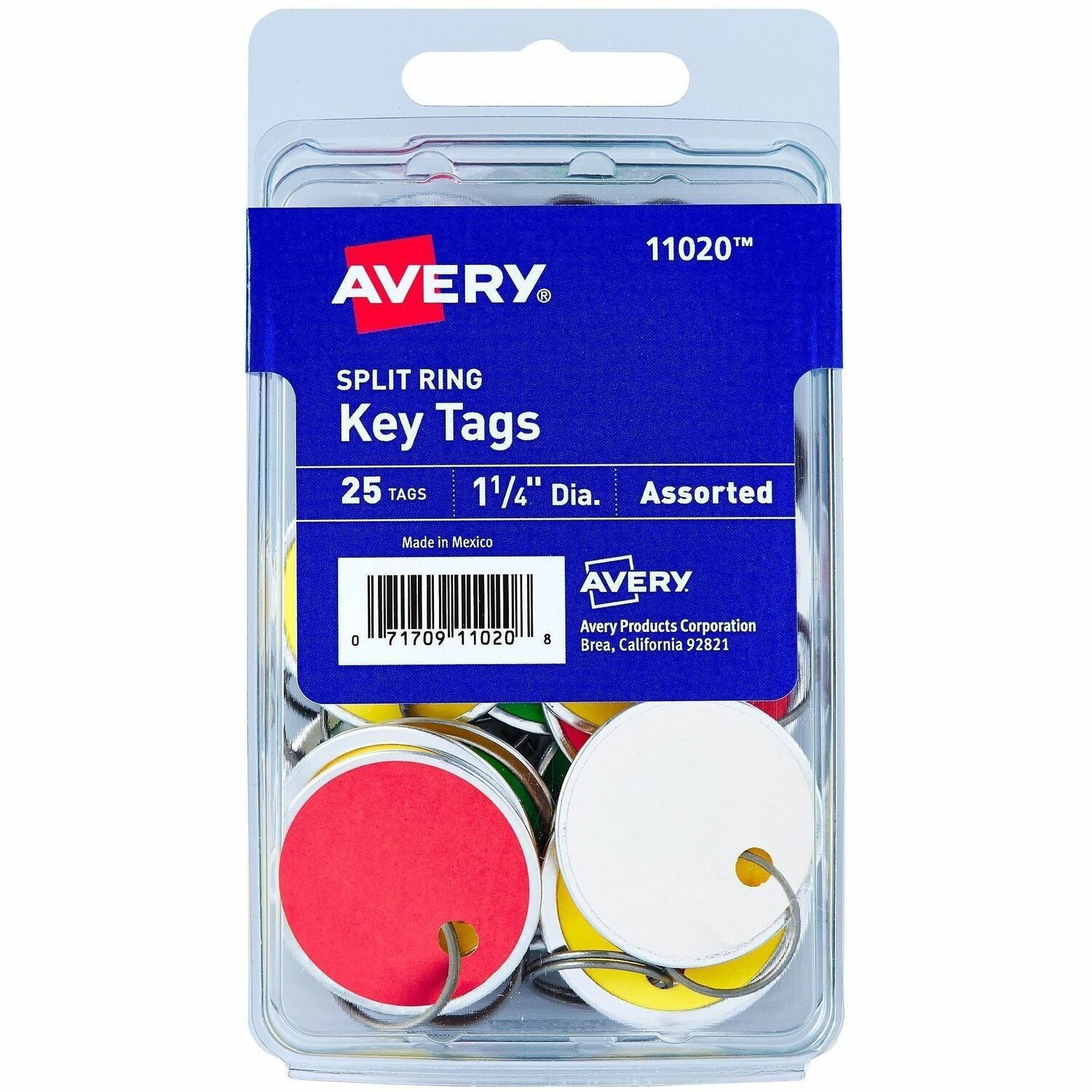 Key Tag, With Metal Rim, 1-1/4" Diameter, Ast, 25/PK 36/CT