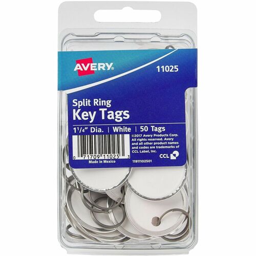 Key Tag, With Metal Rim, 1-1/4" Diameter, White 50/PK