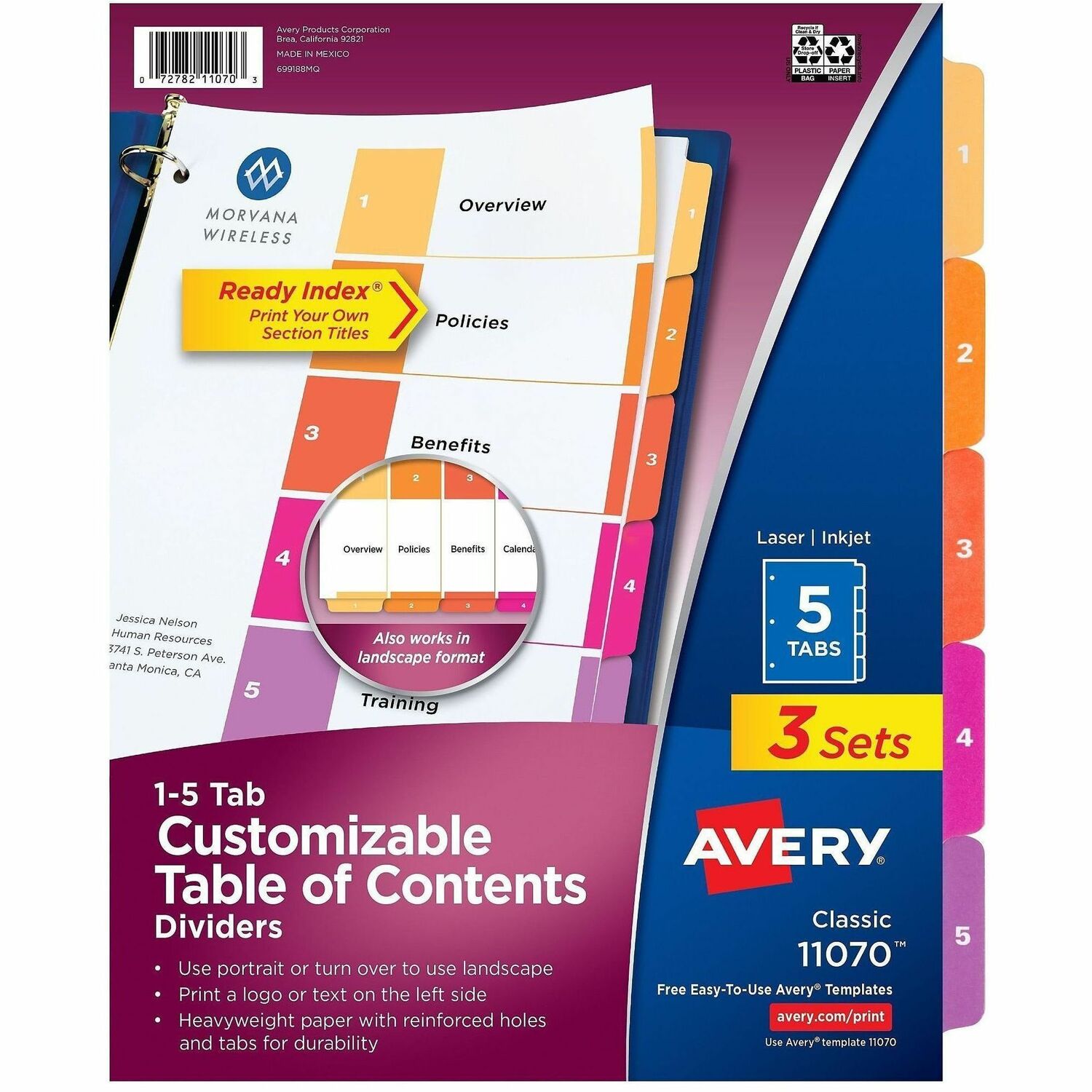 Ready Index Dividers, TOC, 5-Tab, 3-Hole Punch, 8-1/2" x 11", MI 36/CT