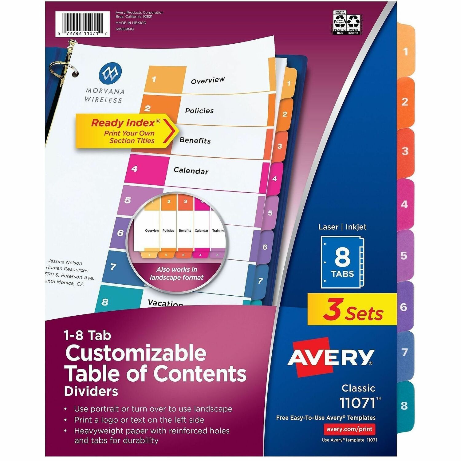 Ready Index Dividers, TOC, 8-Tab, 3-Hole Punch, 8-1/2"x11", MI 36/CT