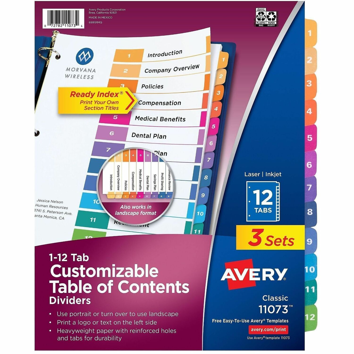 Ready Index Dividers, TOC, 1-12 Tab, 3-Hole Punch, 8-1/2" x 11", MI 8/CT