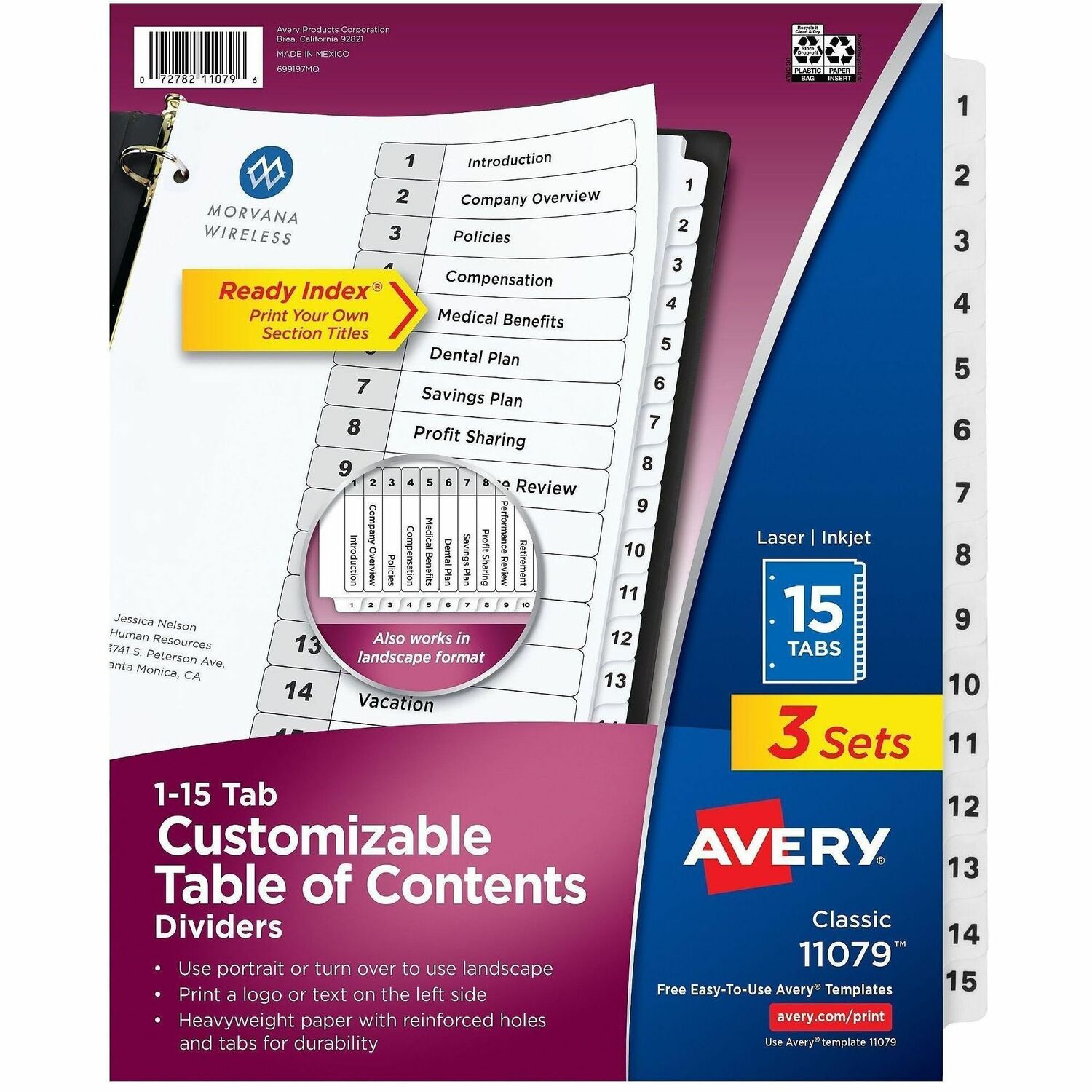Index Dividers, 1-15 Tab, 8-1/2" x 11", Black/White, 3ST/PK 8/CT