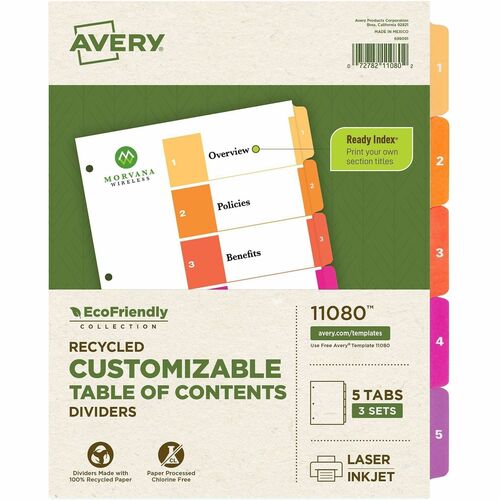 T/of Contents Dividers, Recycled, 5 Tabs/ST, Multi