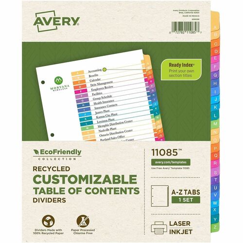 Table Contents Dividers, Recycled, A-Z Tab, 11" x 8-1/2", Multi