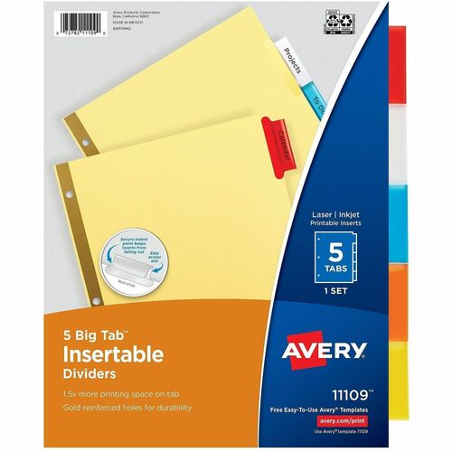 Big Tab Insertable Dividers, 11" x 8-1/2", 5 Tabs Each, Buff/Multi 5/ST
