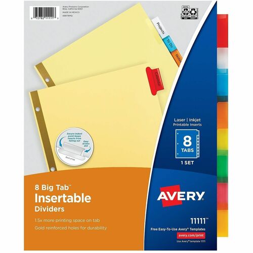 Big Tab Insertable Dividers, 11" x 8-1/2", 8 Tabs, Buff, Multi 8/ST