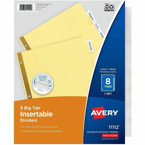 Big Tab Insertable Dividers, 11" x 8-1/2", 8 Tabs, Buff/Clear 8/ST
