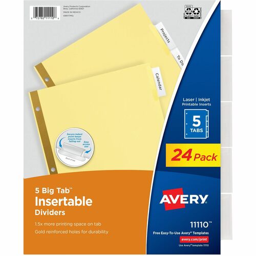 Insert Divider Bulk Pack, 5 Tabs, 24 Sets, Buff Clear 120/BX