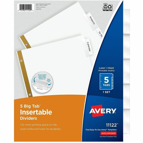 Insertable Dividers, 11" x 8-1/2", 5-Tab, 1 St, CL / WE Paper 5/ST