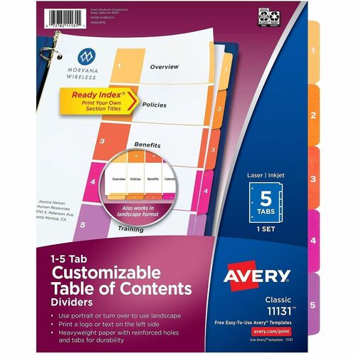 Ready Index Dividers, TOC, 1-5 Tab, 3 Hole Punch, 8-1/2" x 11", Multi 5/ST