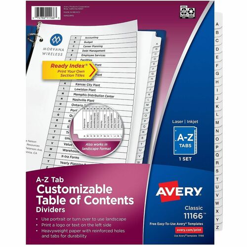 Dividers, Ready Index, A-Z, 9-3/4" x 11", White
