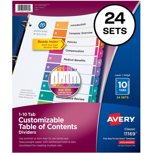 Index Dividers, Uncollated, 10-Tab, 1-10, 11" x 8-1/2", MI 24/BX