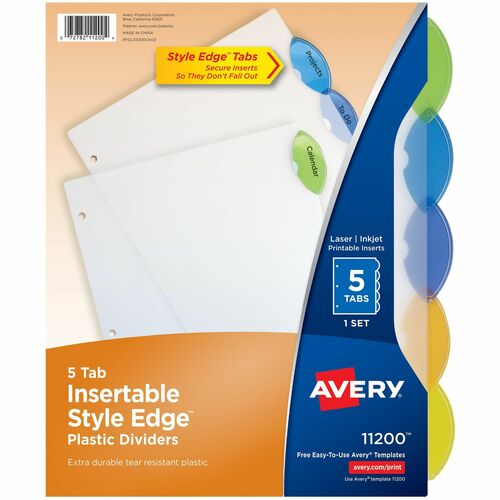 Insertable Dividers, Printable, 8-1/2" x 11", 5 Tabs per Sheet, Multi 5/ST