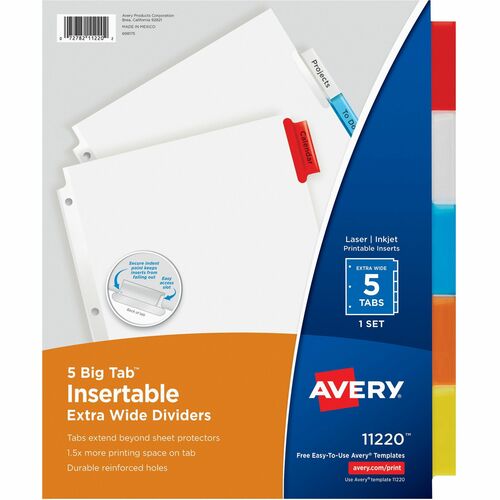 Extra Wide Insertable Dividers, Big Tab, 11" x 9", 5 Tab/ST, MI 5/ST